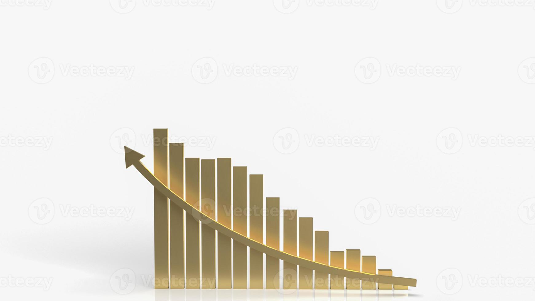 a seta do gráfico de ouro para cima no fundo branco para renderização em 3d de conceito de negócios foto