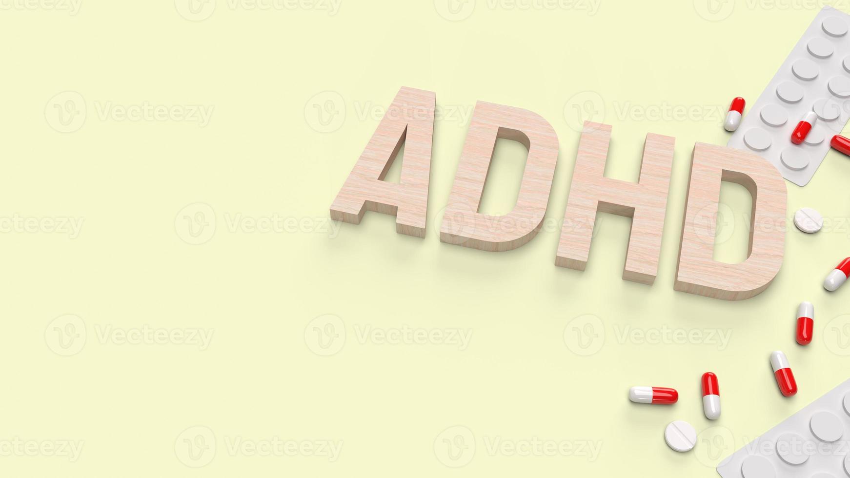 o texto de madeira adhd e droga para renderização 3d de conteúdo médico foto