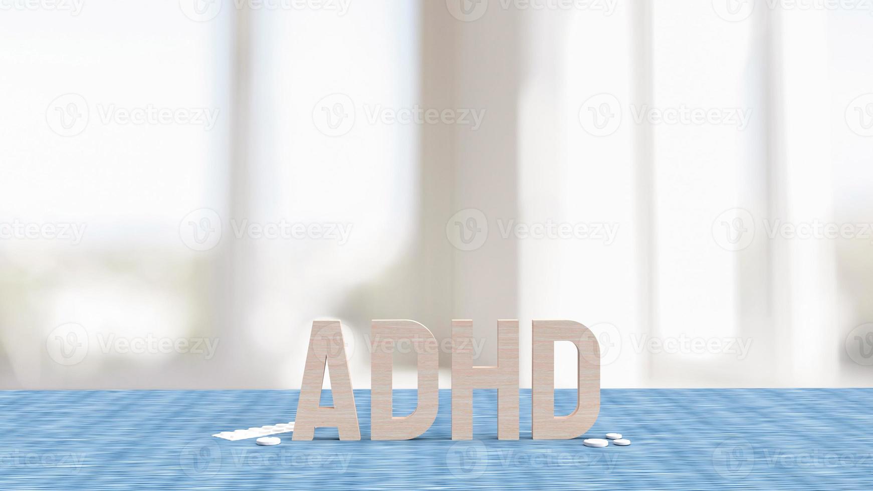 madeira adhd na sala de estar para renderização em 3d conceito médico foto