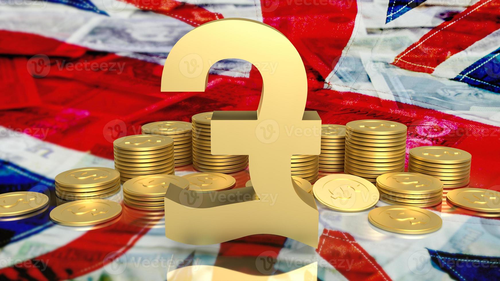 símbolo de libra e moedas de ouro para renderização em 3d de conceito de negócios foto