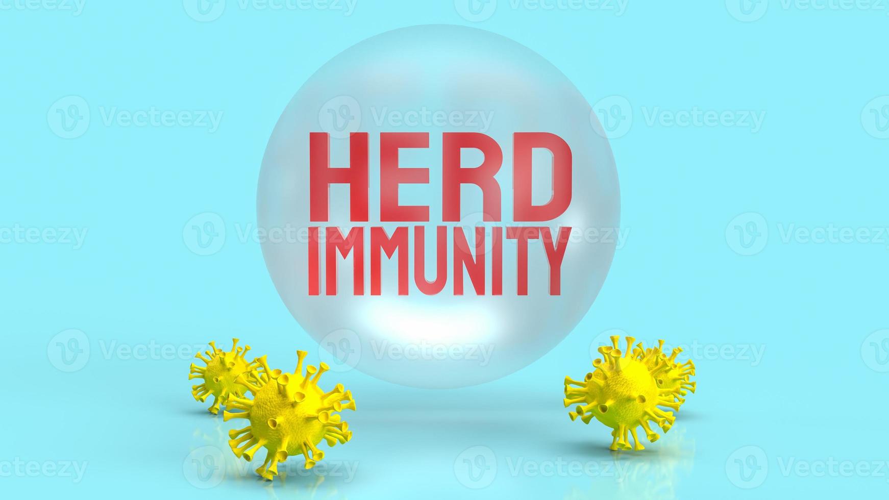 o texto de imunidade de rebanho vermelho para renderização em 3d do conceito de crise de vírus foto
