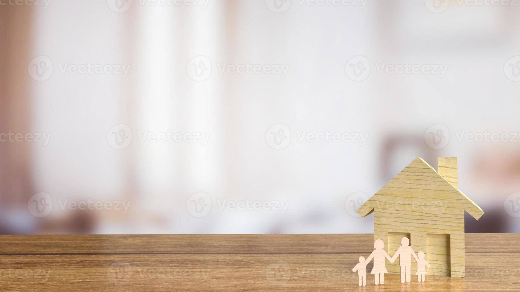 a placa de madeira da família e casa para propriedade ou conceito de estilo de vida renderização em 3d foto