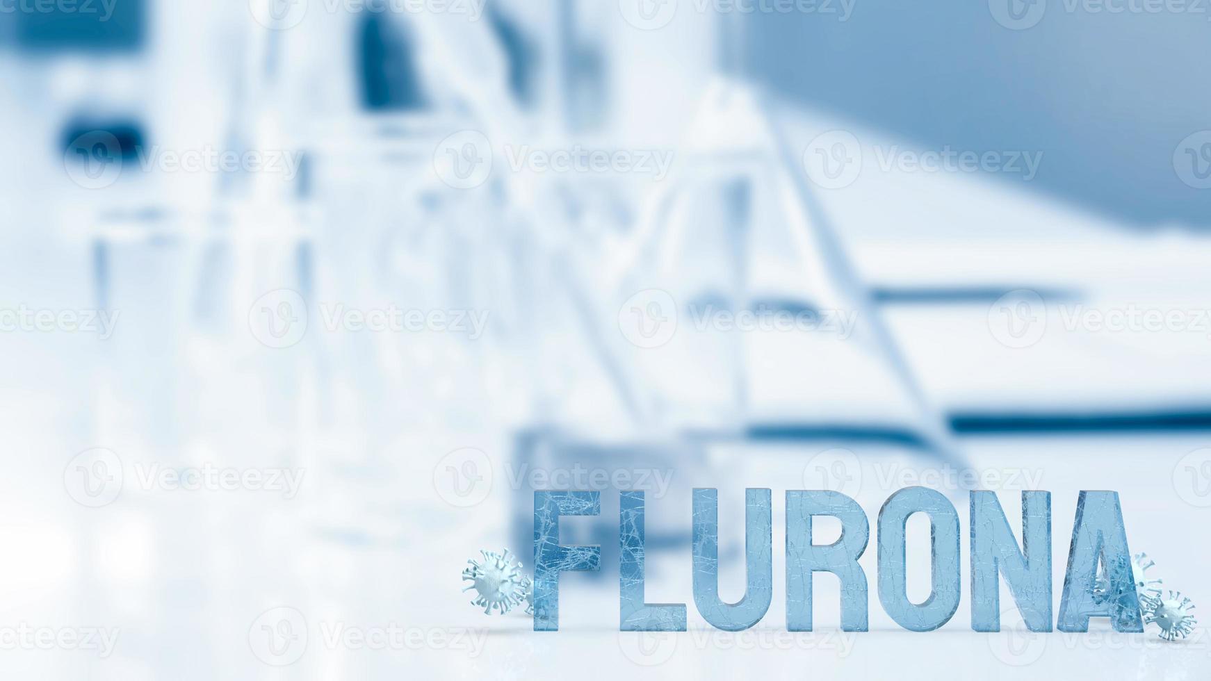 a palavra flurona e vírus no fundo do laboratório para surtos ou renderização 3d de conceito sci foto