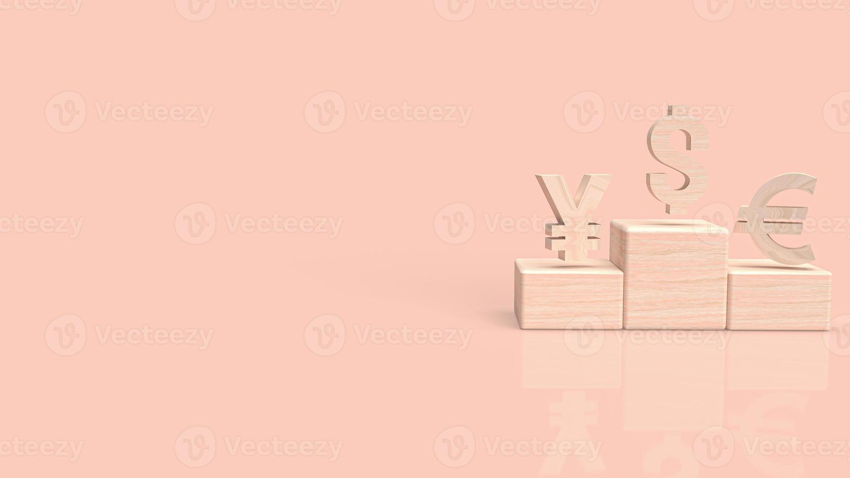 o símbolo de dinheiro de madeira para renderização em 3d de conceito de negócios foto