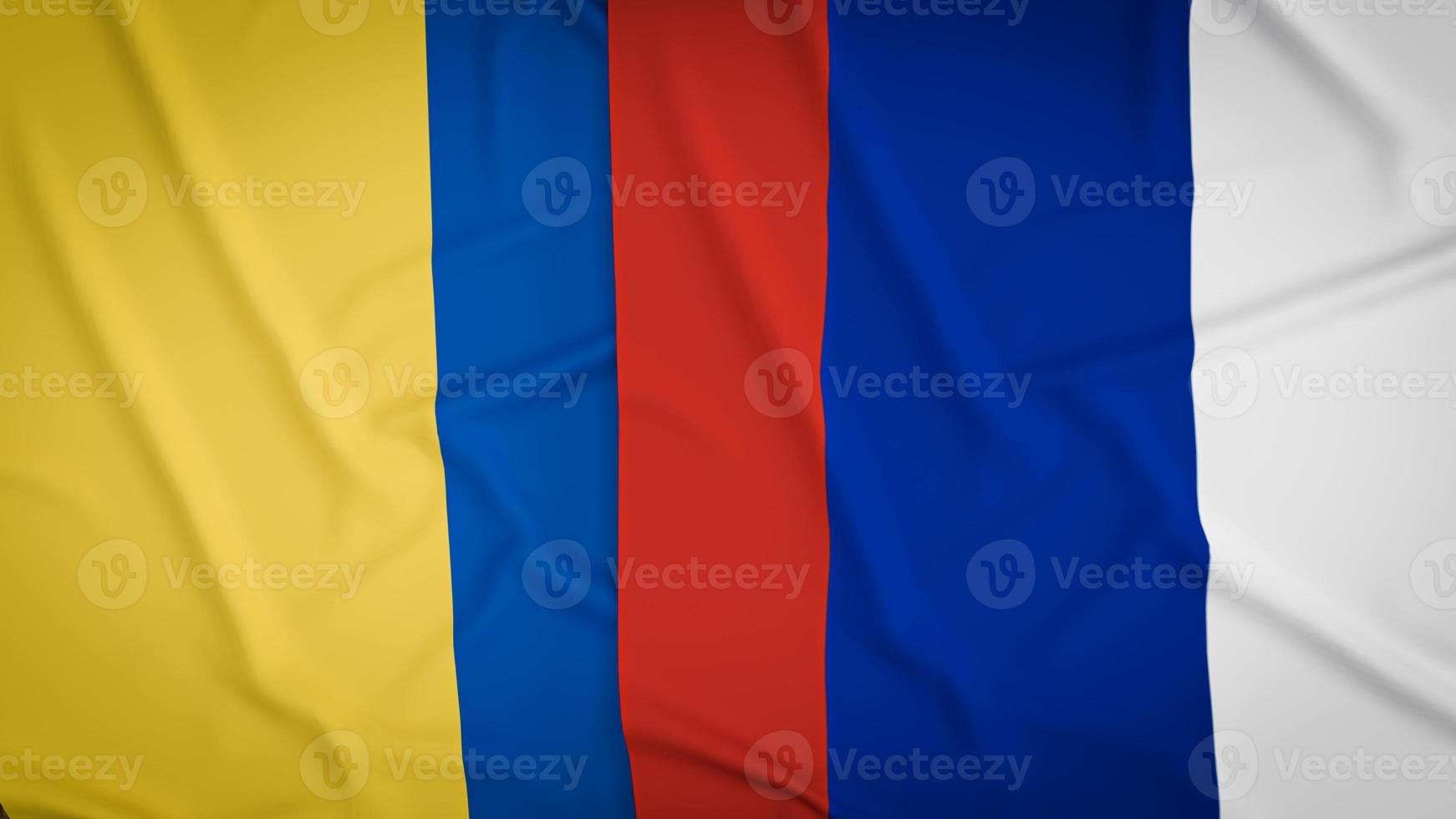 a bandeira da ucrânia e da rússia na superfície enferrujada para renderização em 3d de conceito de negócios ou guerra foto