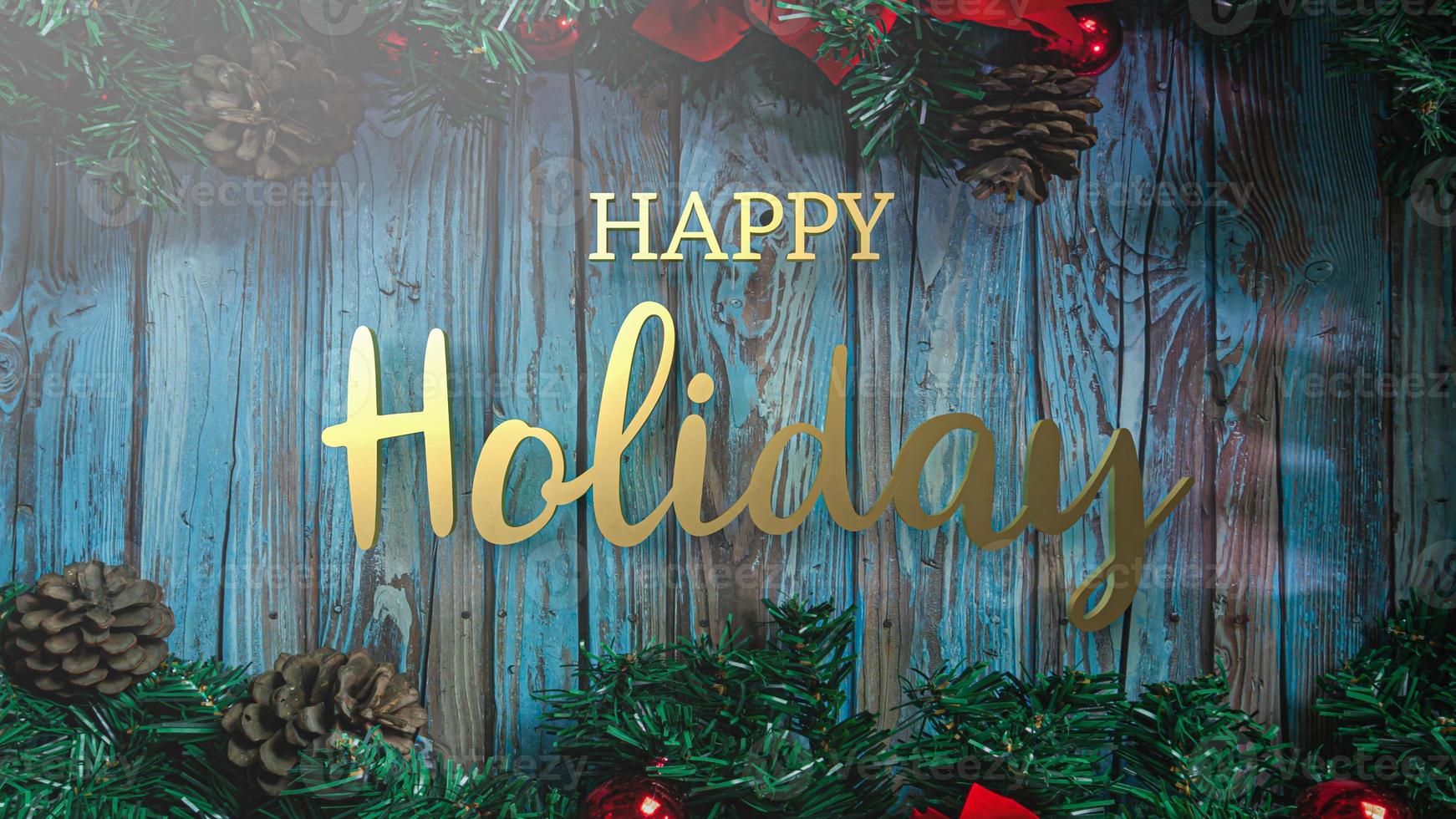 o texto de ouro feliz feriado na madeira para o natal ou o conceito de férias renderização em 3d foto