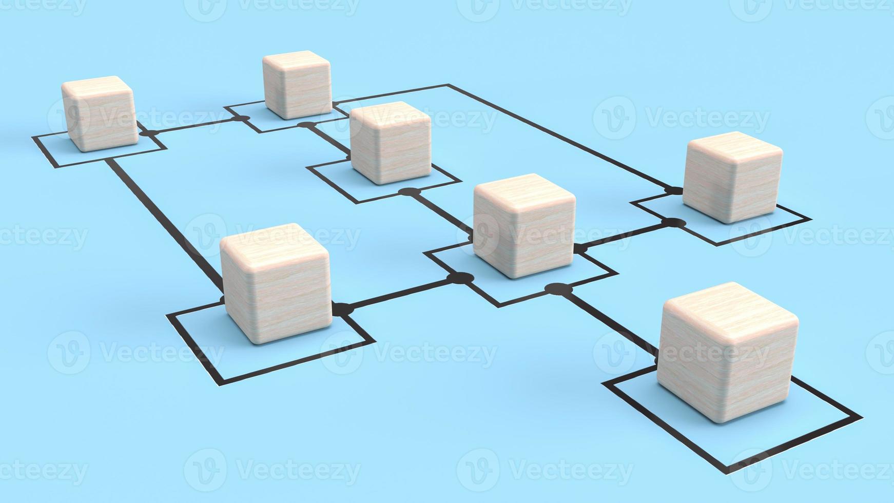 os cubos de madeira no fundo azul do gráfico para renderização em 3d de conceito de negócios foto