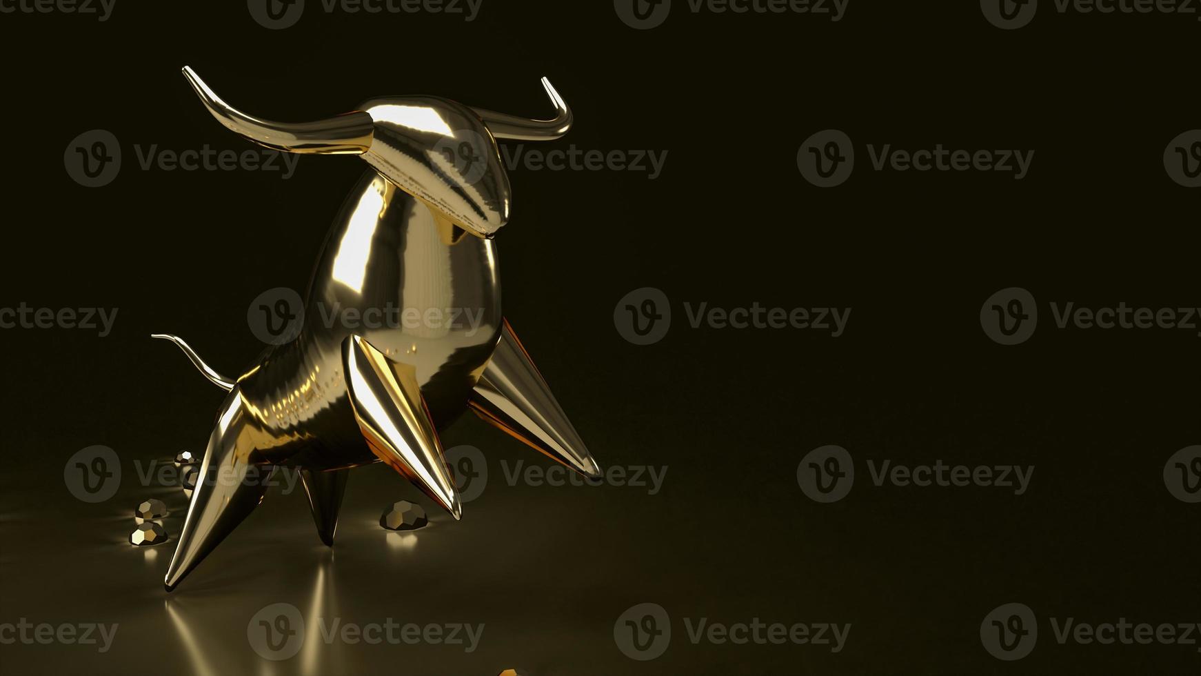 o touro de ouro em fundo preto para renderização em 3d de conceito de negócios foto