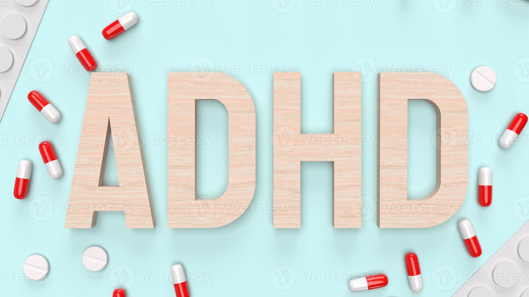 o texto de madeira adhd e droga para renderização 3d de conteúdo médico foto