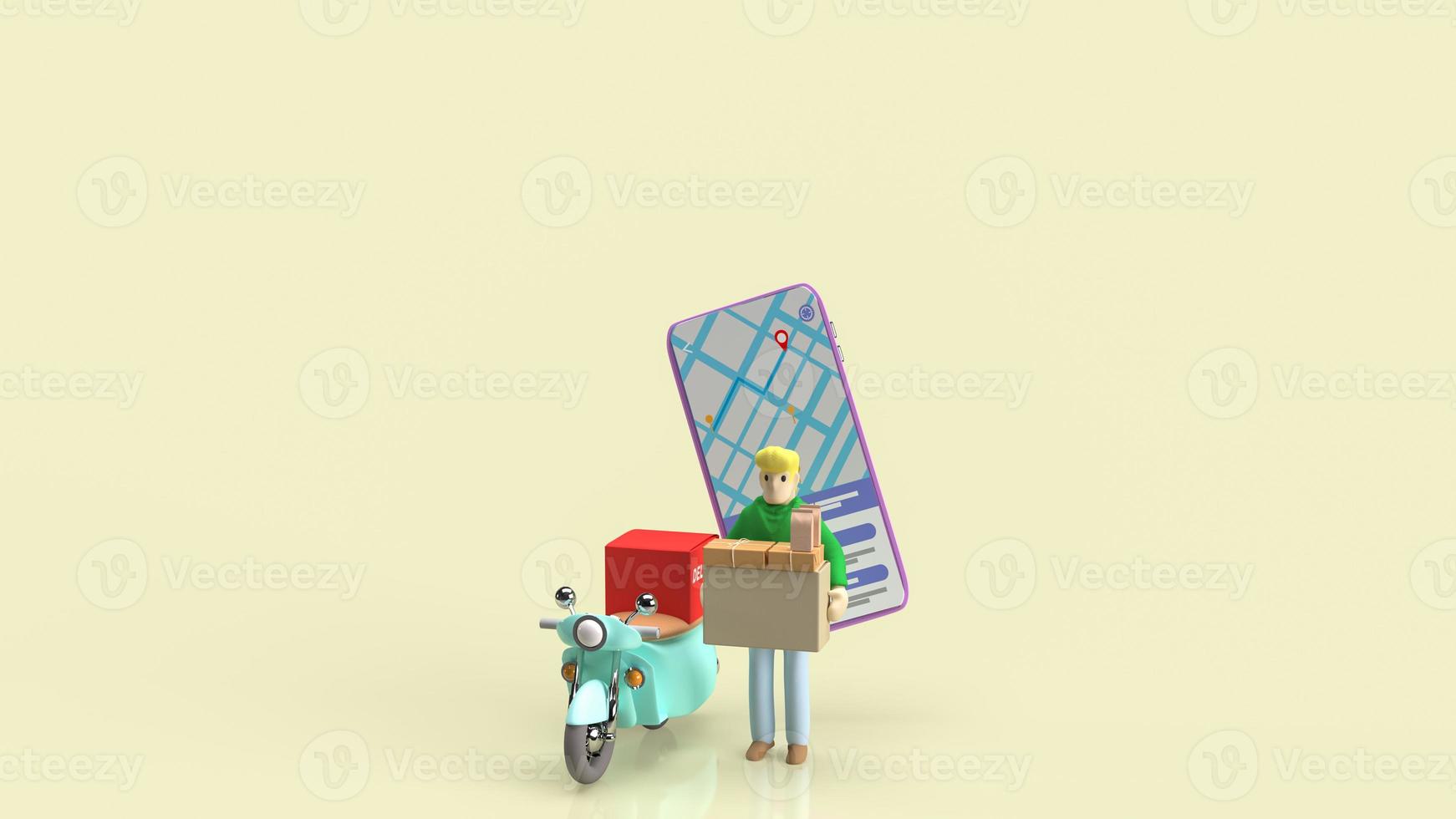 o homem e a bicicleta para aplicativo de entrega ou renderização em 3d de conceito de negócios foto