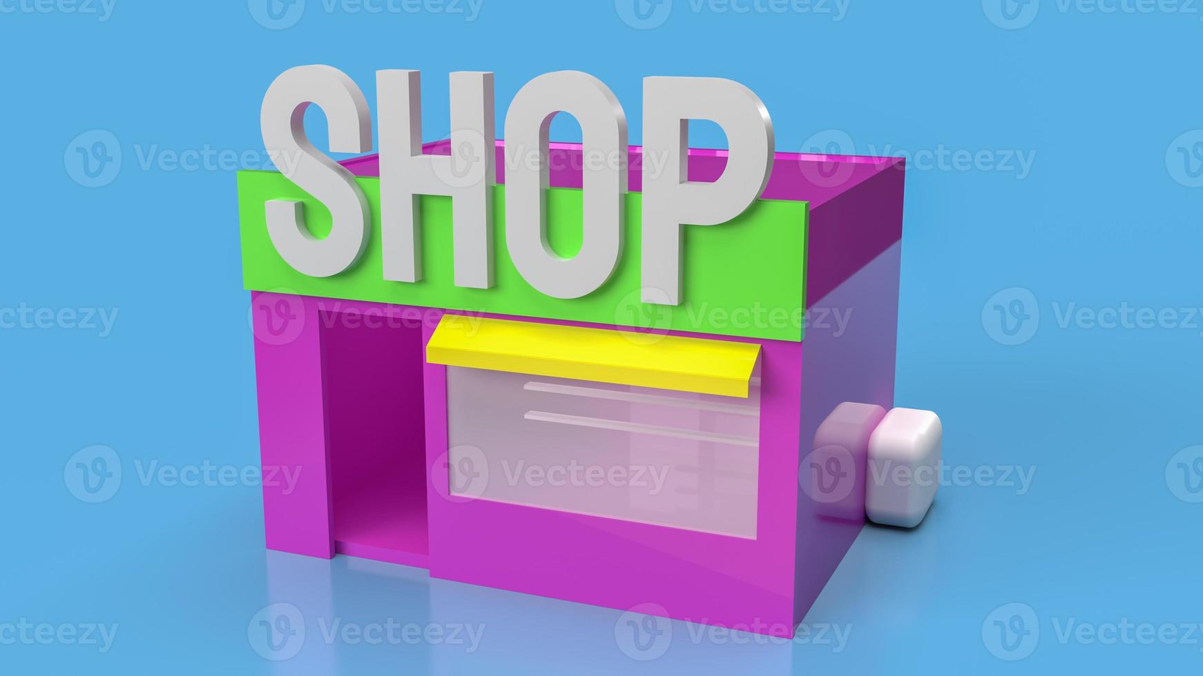 a loja em fundo azul para renderização em 3d de conceito de negócios foto