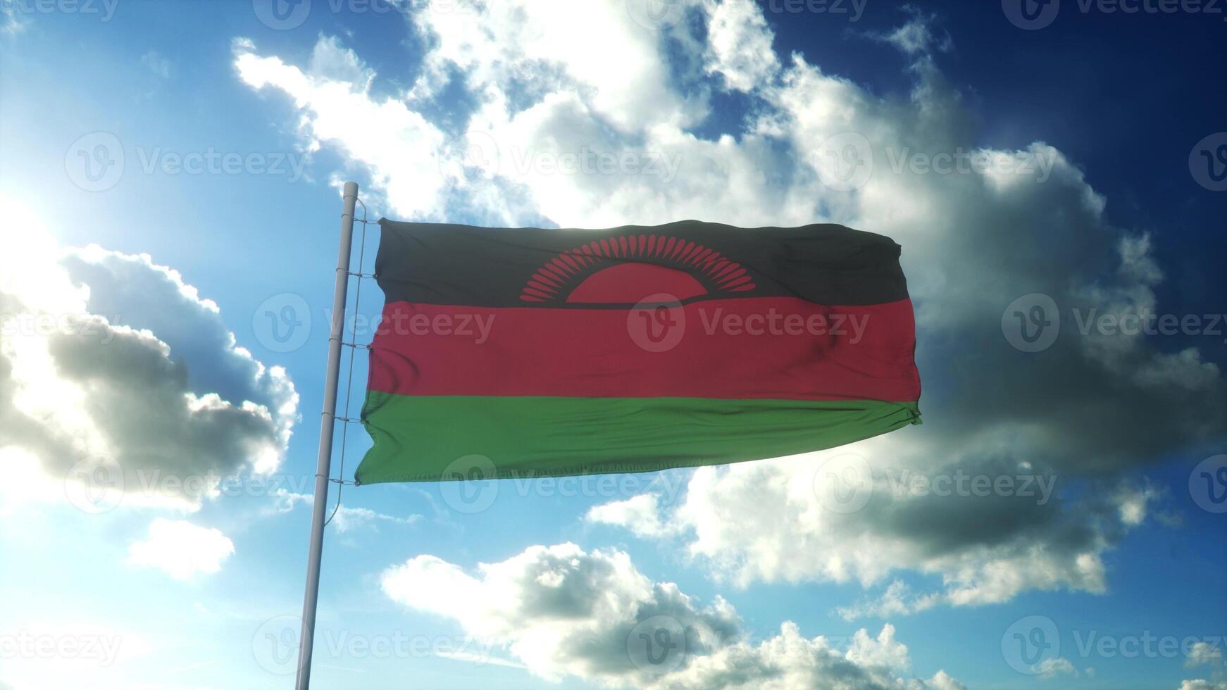 bandeira do malawi balançando ao vento contra o lindo céu azul. ilustração 3D foto