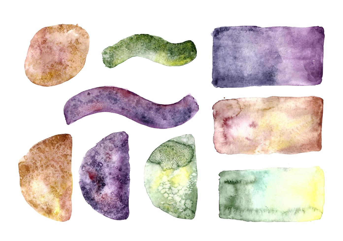 manchas pintadas à mão em aquarela. definir traços de forma diferente foto