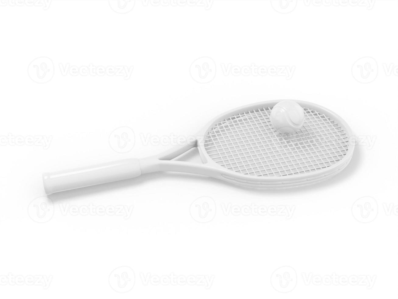 raquete de tênis de cor única branca com uma bola em um fundo branco monocromático. objeto de design minimalista. Elemento de interface ux do ícone de renderização 3D. foto