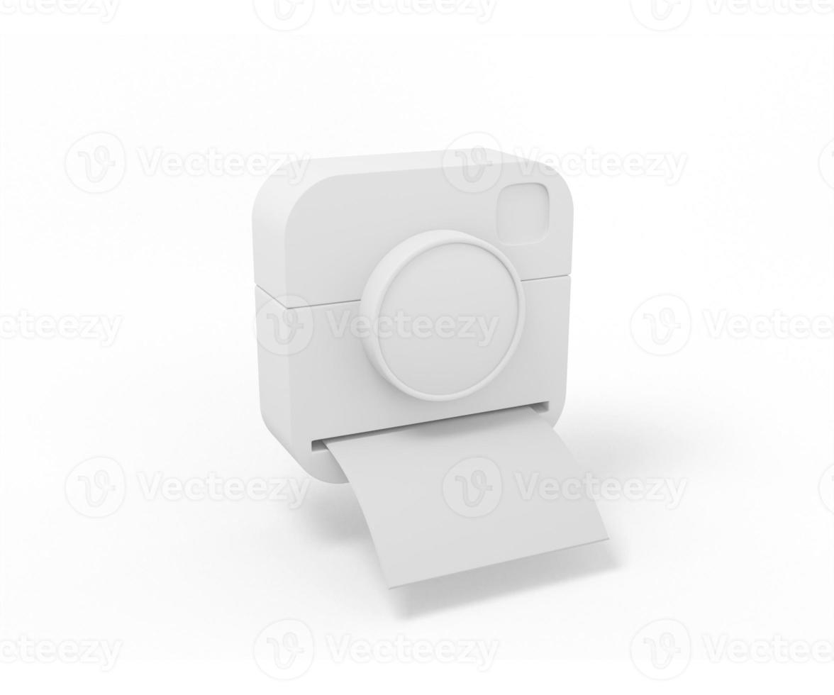 câmera branca com fotos instantâneas em um fundo branco. objeto de design minimalista. Elemento de interface ux do ícone de renderização 3D.