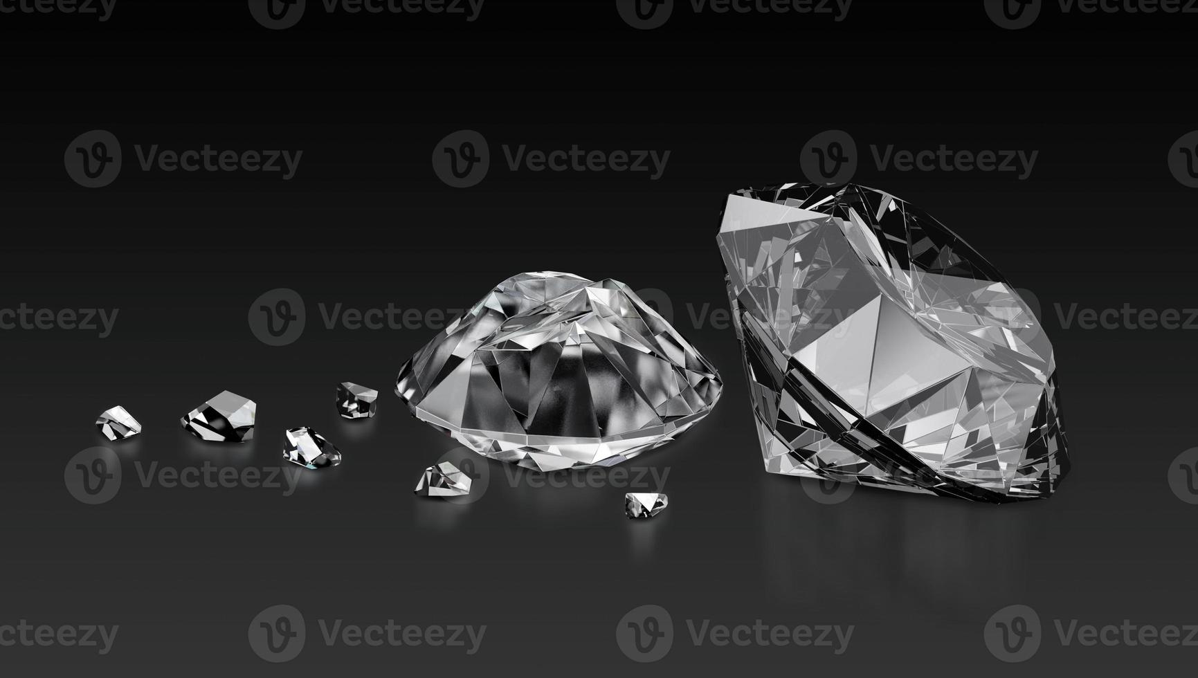 diamante deslumbrante e diamante quebrado em fundo preto. renderização 3D foto