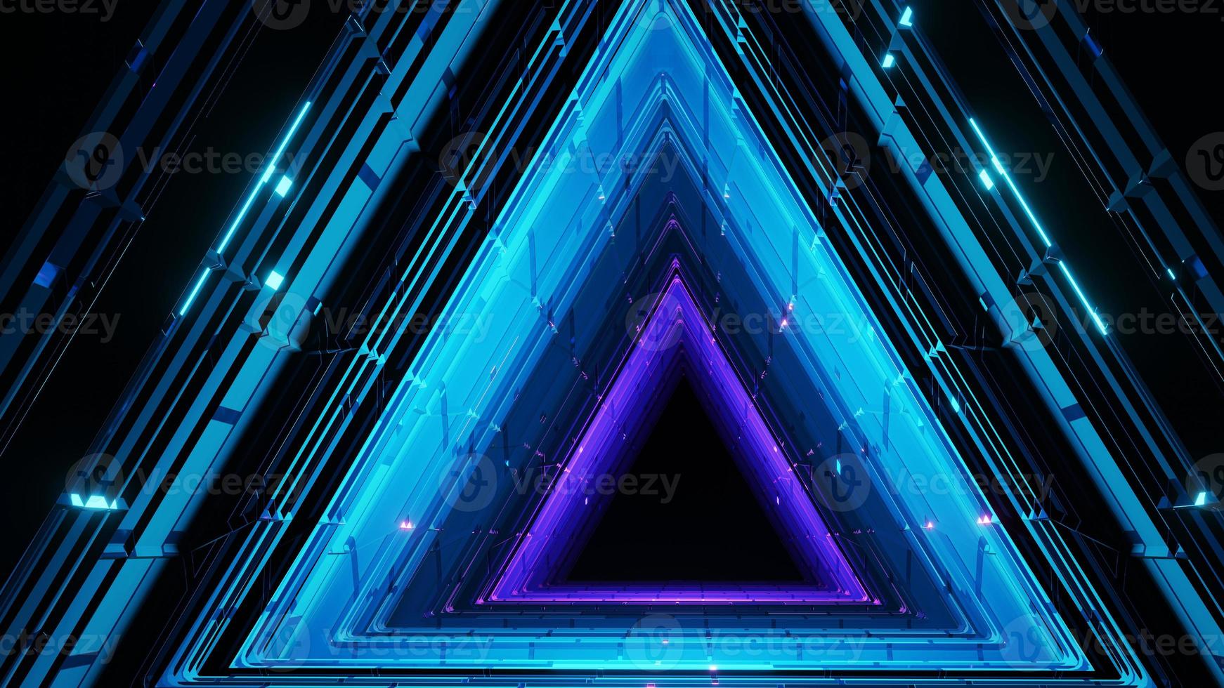 renderização 3D, portal triangular ultravioleta, linhas brilhantes, túneis, foto