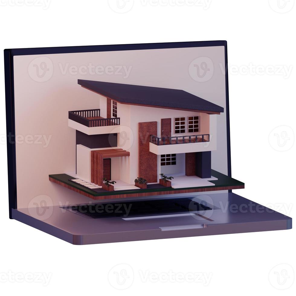 computador 3D com arquitetura em casa foto
