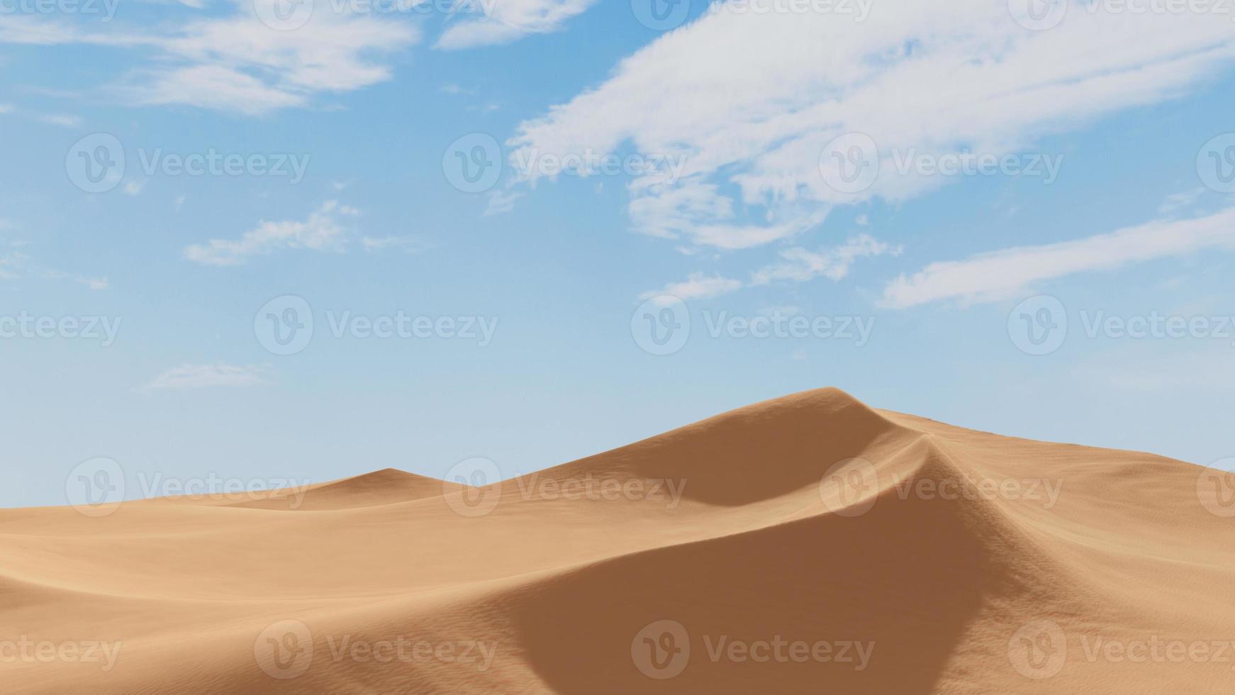bela paisagem de montanhas de dunas do deserto com céu de nuvens brilhantes. fundo mínimo da natureza. laranja azul. foto