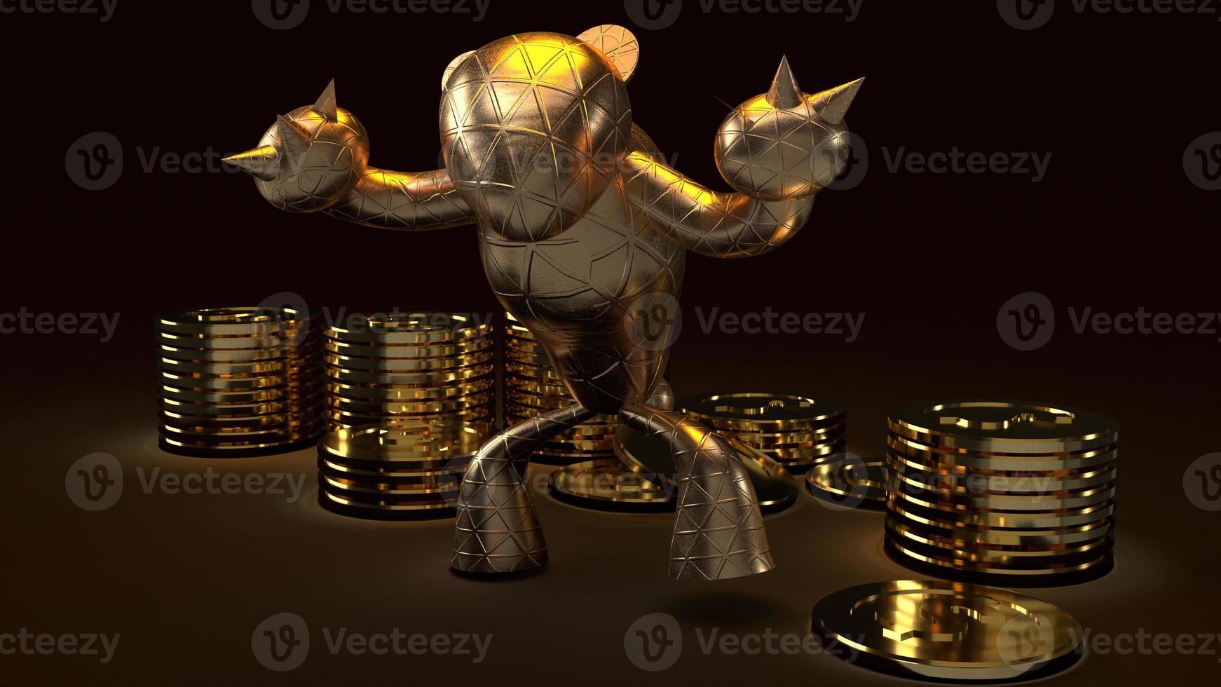 urso renderização 3d de moedas de ouro e ouro em tom escuro para conteúdo de negócios. foto