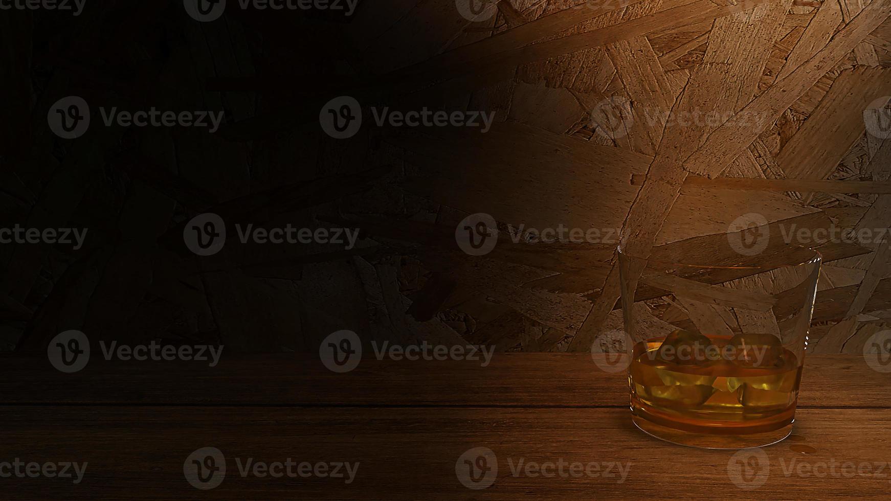 Whisky de renderização 3D em imagem de vidro. foto