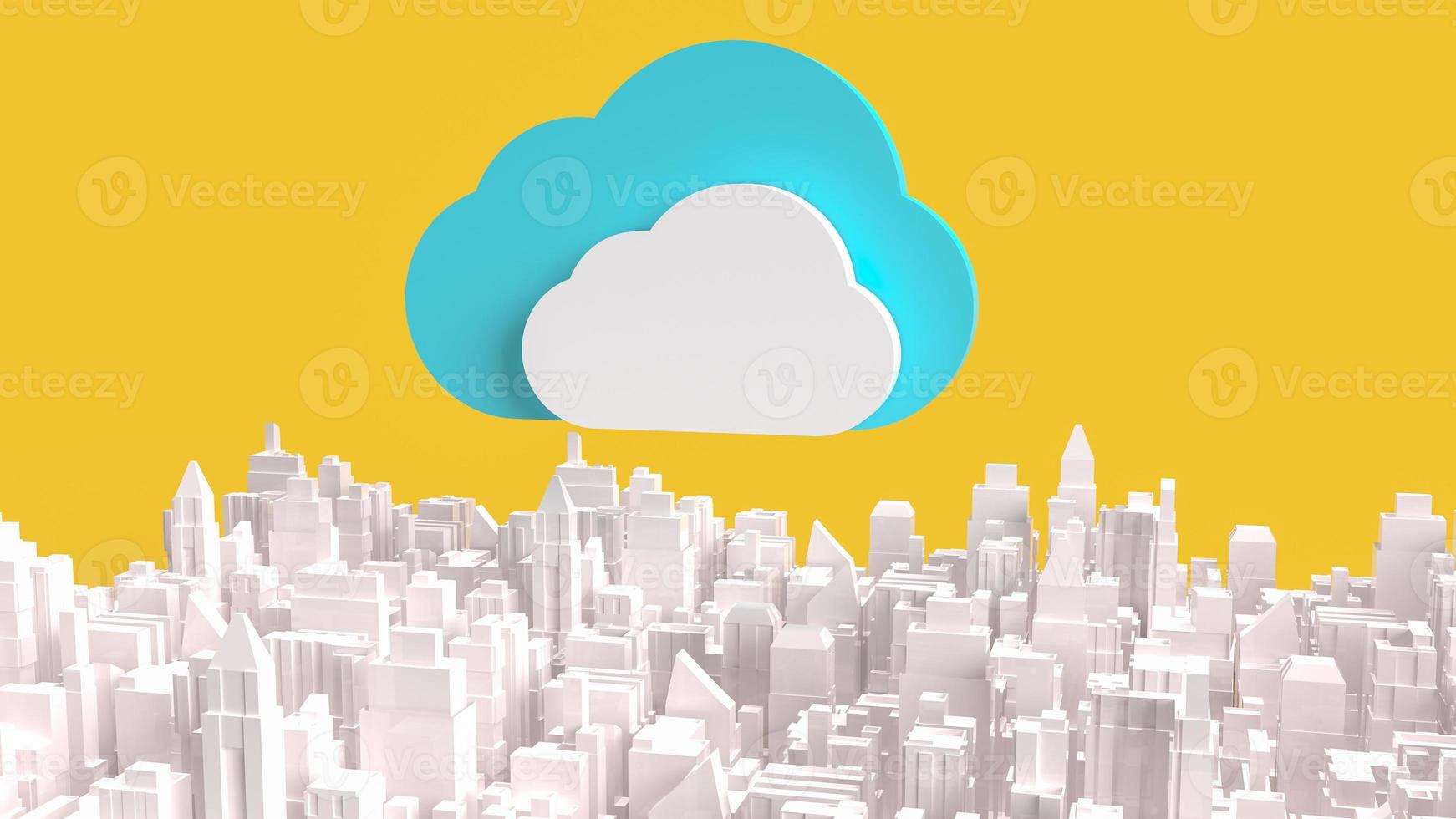 a nuvem na cidade para renderização 3d de conteúdo de rede de tecnologia foto