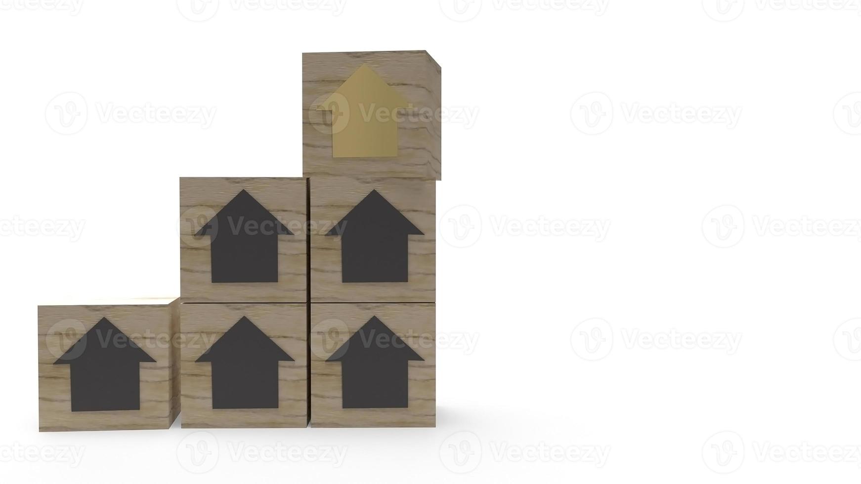 casa no cubo de madeira para renderização em 3d do conceito de propriedade. foto