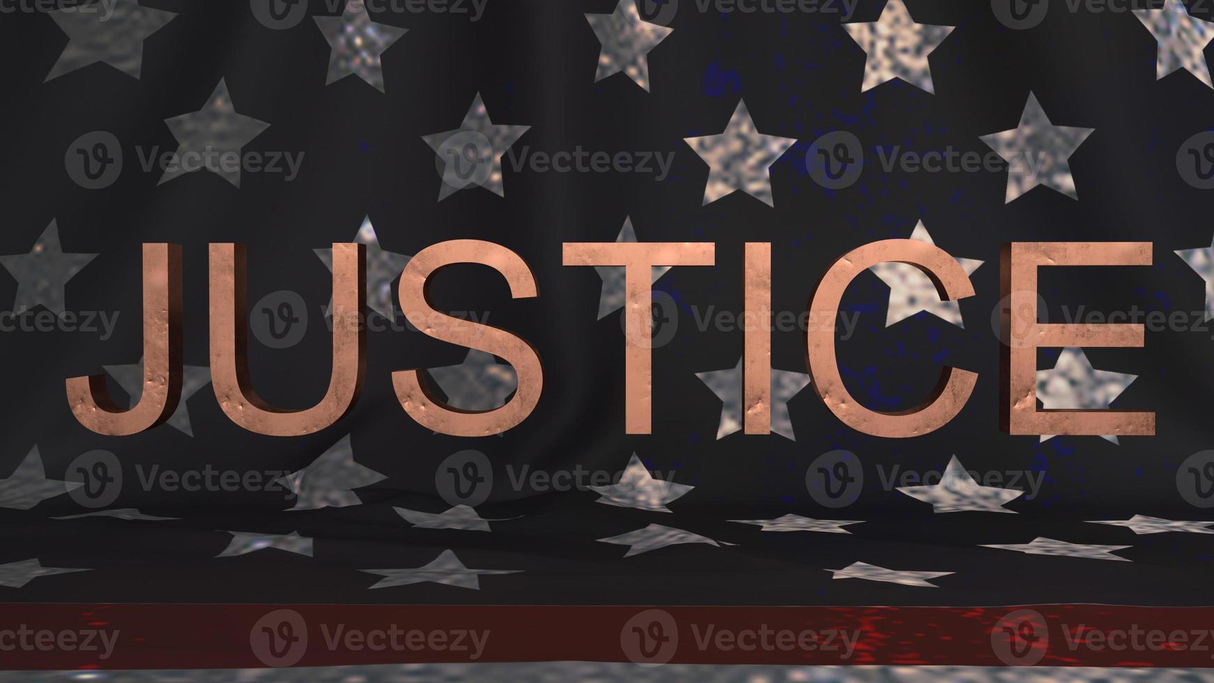 texto de metal de justiça na renderização 3d da bandeira americana frontal para conteúdo de direito. foto