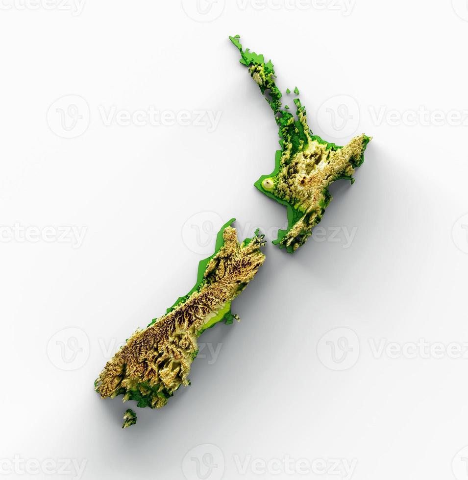 mapa da nova zelândia mapa de altura de cor de relevo sombreado em fundo branco ilustração 3d foto