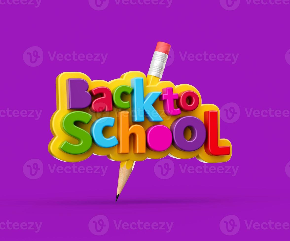 de volta ao cartaz da escola, modelo de design de banner. ilustração 3D do fundo moderno da educação do lápis amarelo foto