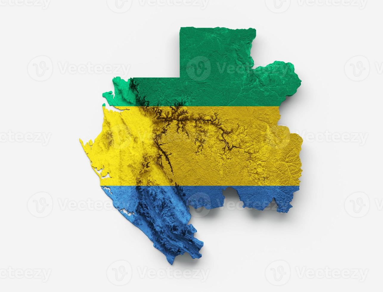 bandeira do mapa do gabão mapa de altura de cor de relevo sombreado em fundo branco ilustração 3d foto