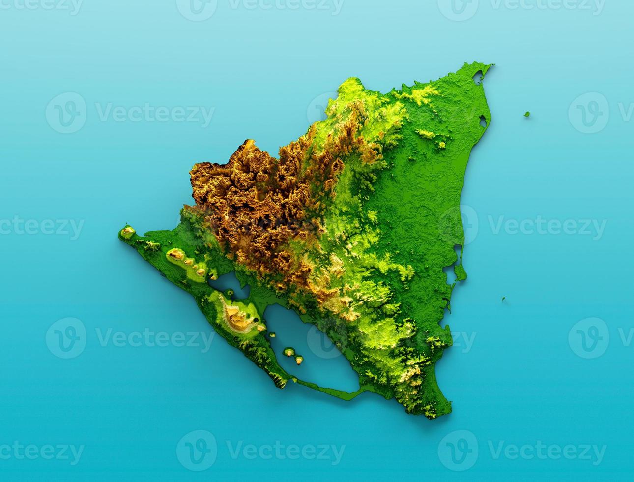 mapa da nicarágua mapa de altura de cor de relevo sombreado no fundo azul do mar ilustração 3d foto