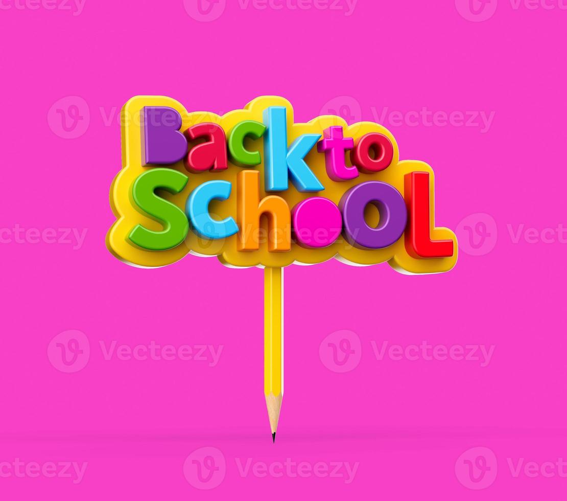 volta para a escola, placa de sinal feita com lápis na ilustração 3d de fundo rosa foto