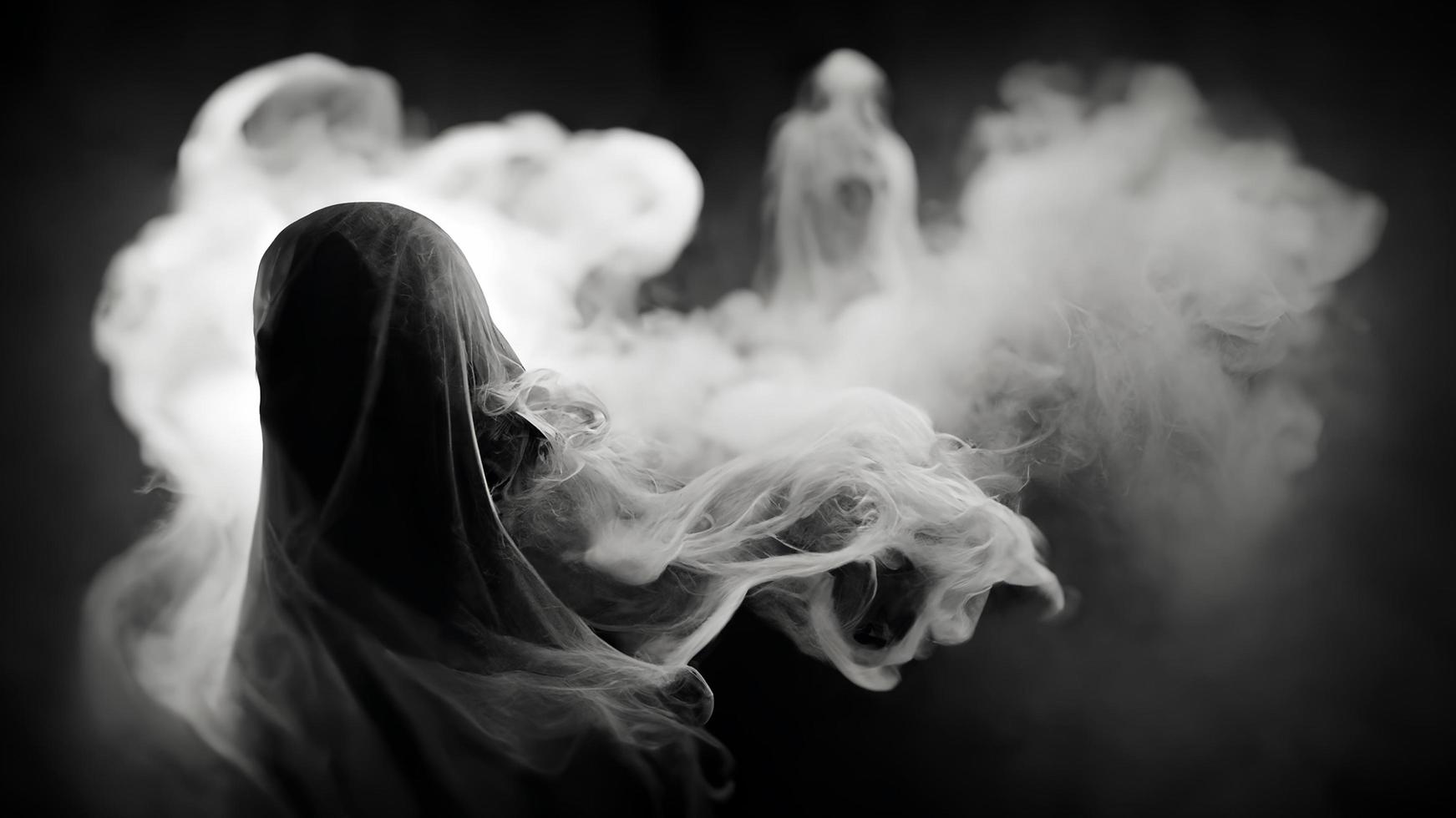 diabo fantasma abstrato em fumaça preto e branco, halloween e conceito assustador, arte digital foto