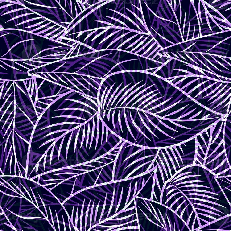 folhas monocromáticas gravadas sem costura padrão. fundo roxo vintage com folha tropical na mão desenhada estilo. foto