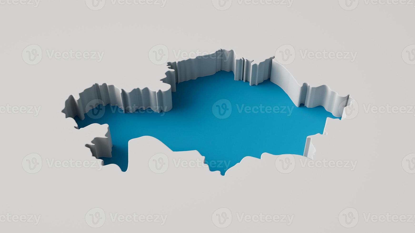 ilustração 3d do mapa da república do cazaquistão 3d interior extrude mapa profundidade do mar com sombra interna. foto