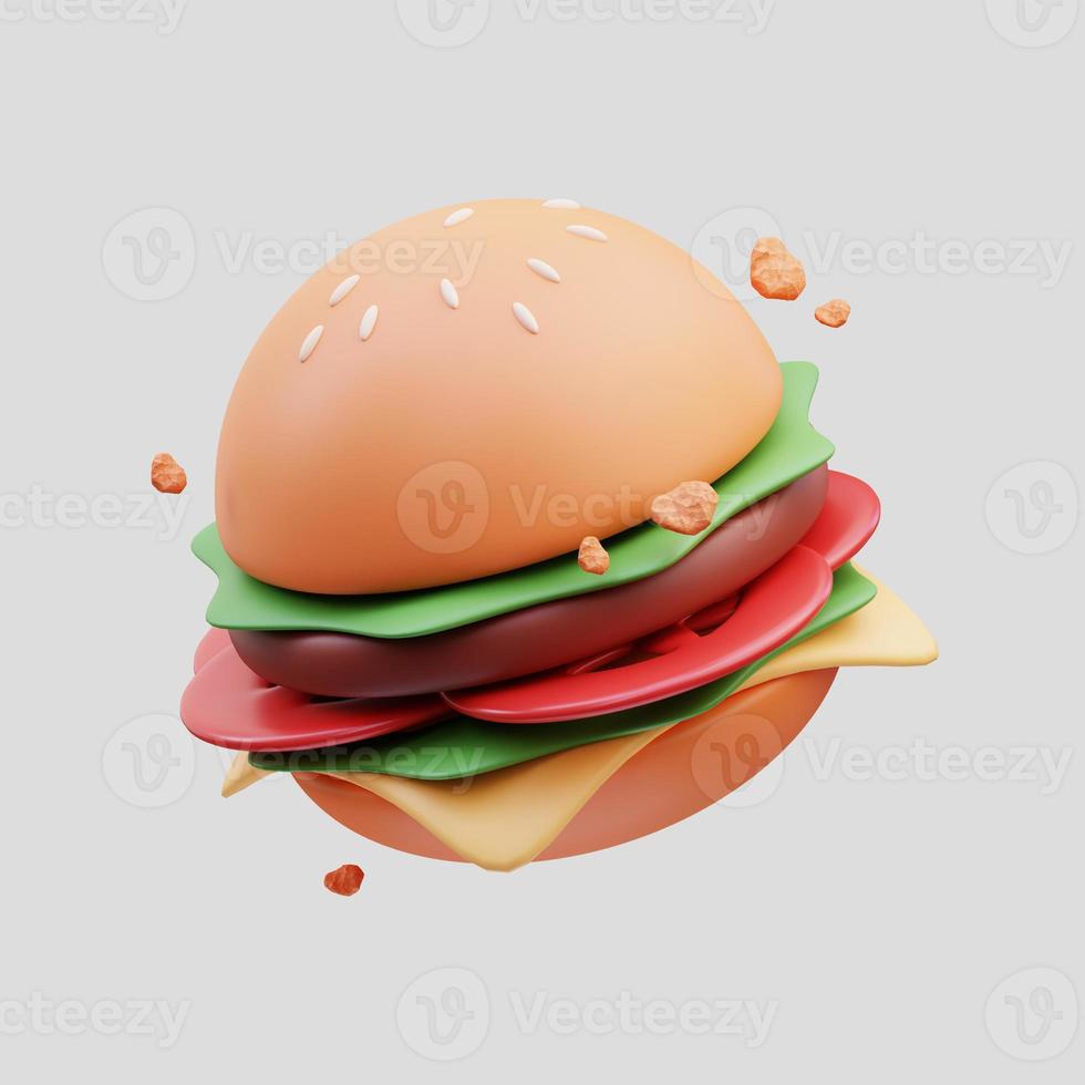 renderização em 3D de ilustração de ícone de hambúrguer de fast food fofo foto