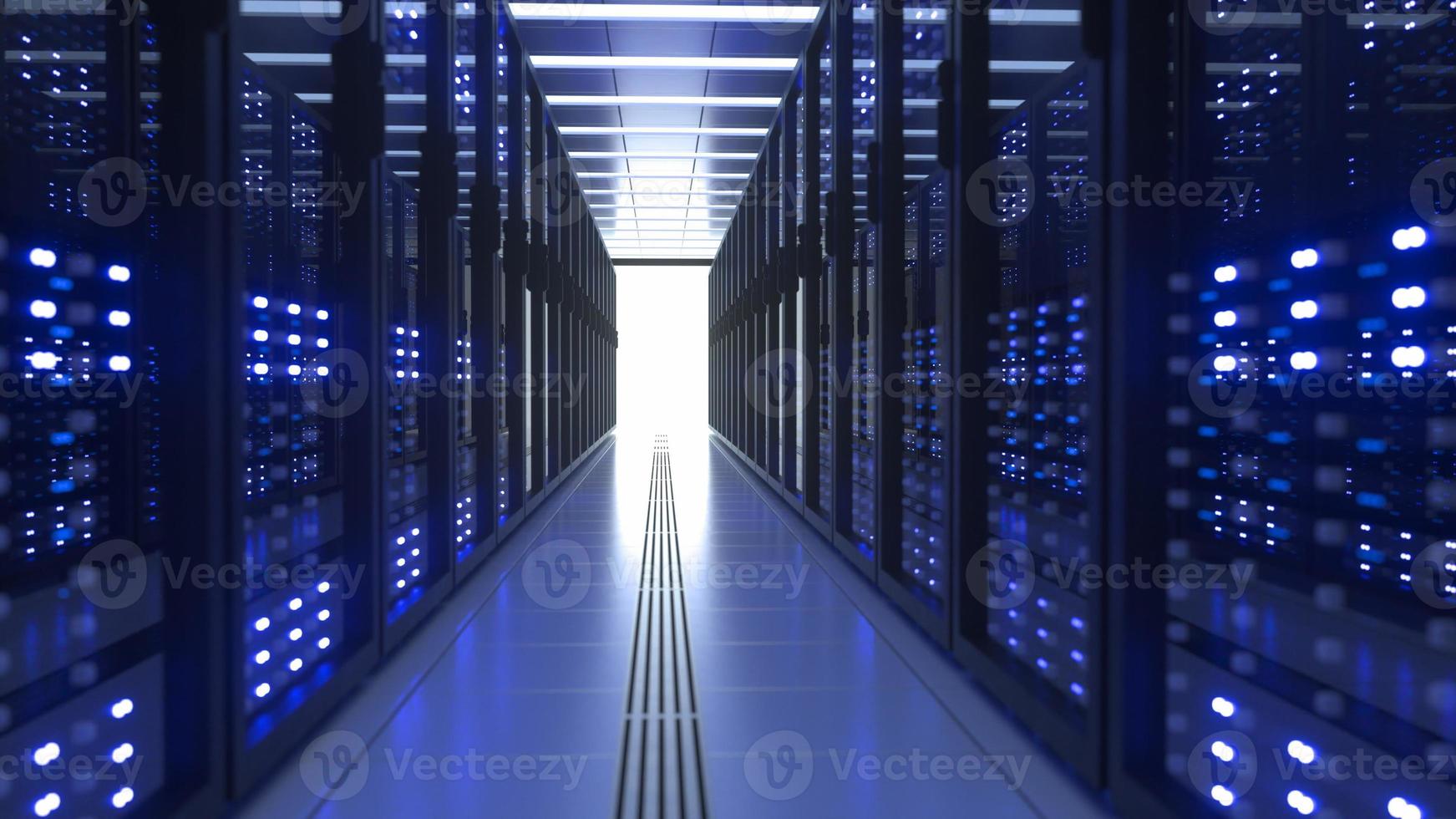 racks de computador de data center em mineração de criptomoeda de sala de servidores de segurança de rede foto