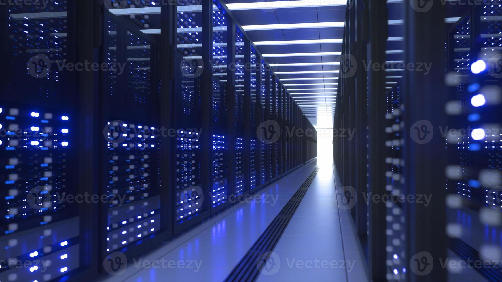 racks de computador de data center em mineração de criptomoeda de sala de servidores de segurança de rede foto