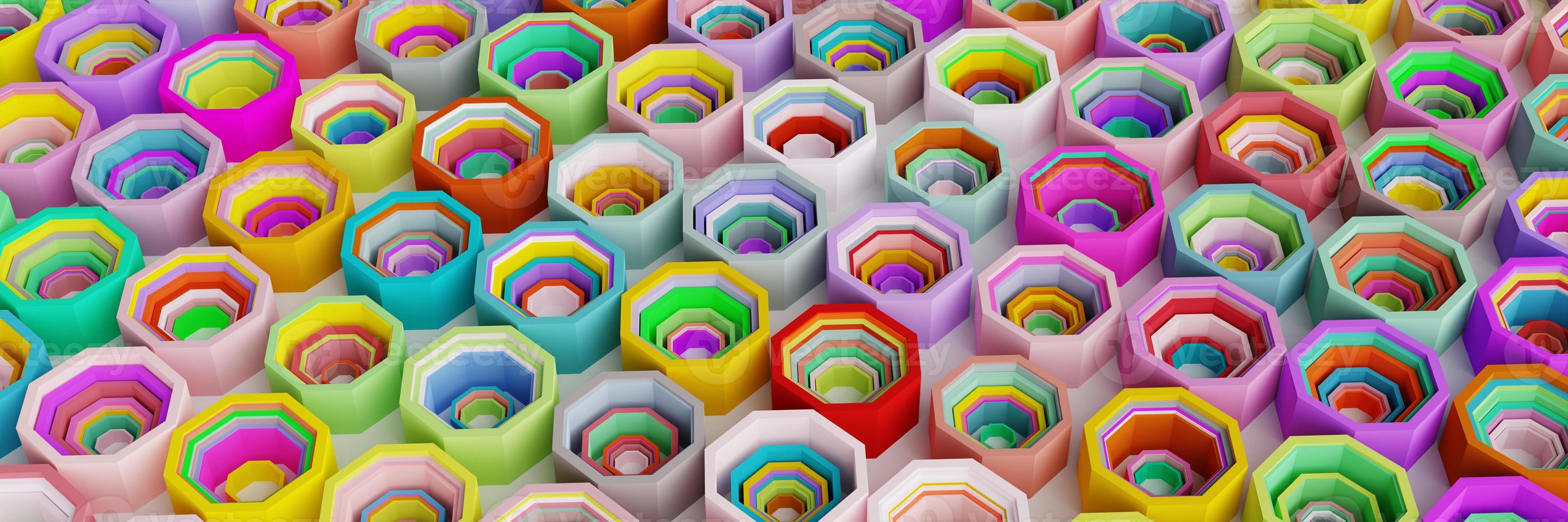 3d-render, fundo de camada de hexágono de geometria colorida abstrata. foto