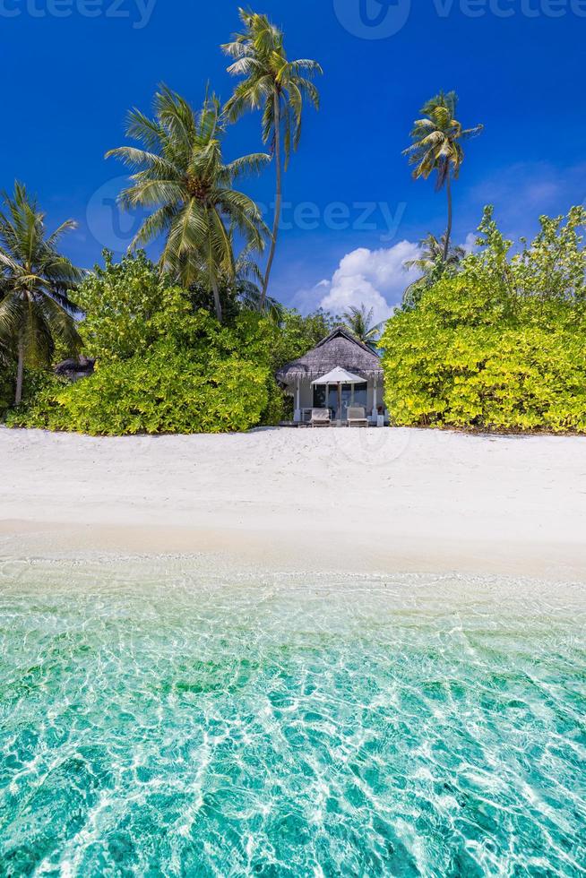 conceito de cartão postal ao ar livre como paraíso de praia tropical no resort de praia de luxo com bangalôs sobre a água, maldivas ou polinésia francesa. incrível paisagem de férias de viagem, costa exótica foto