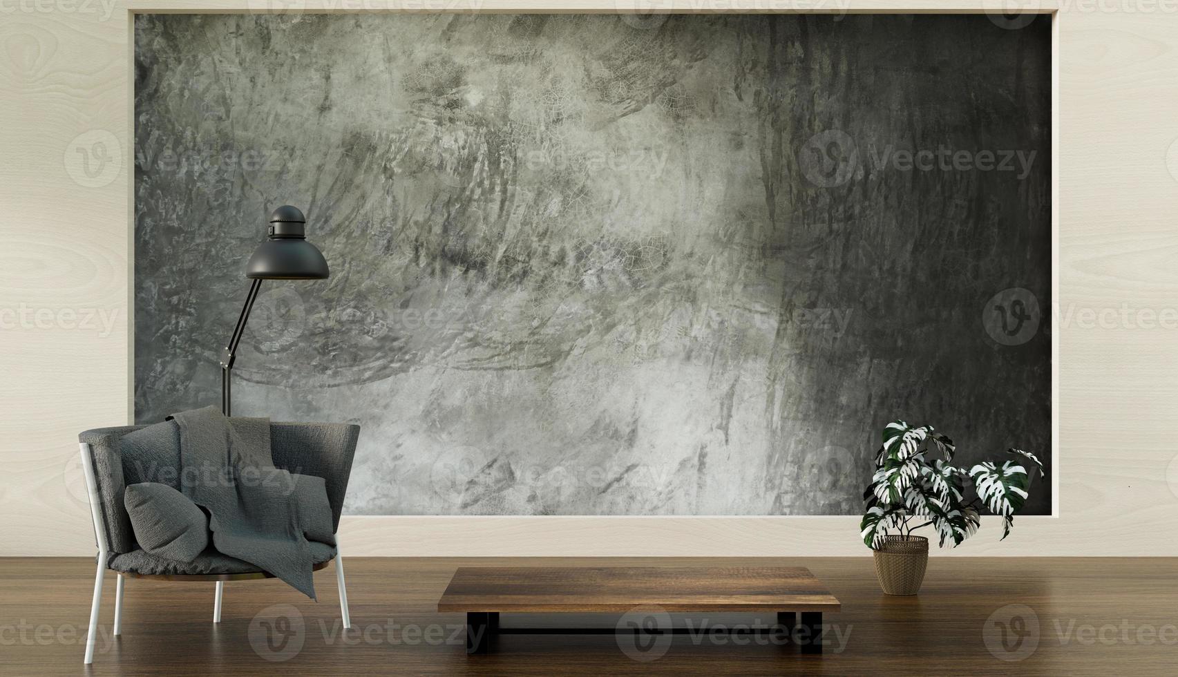 mock up de sala com retrocesso estilo loft, cadeira de sofá em sala clara mock up foto