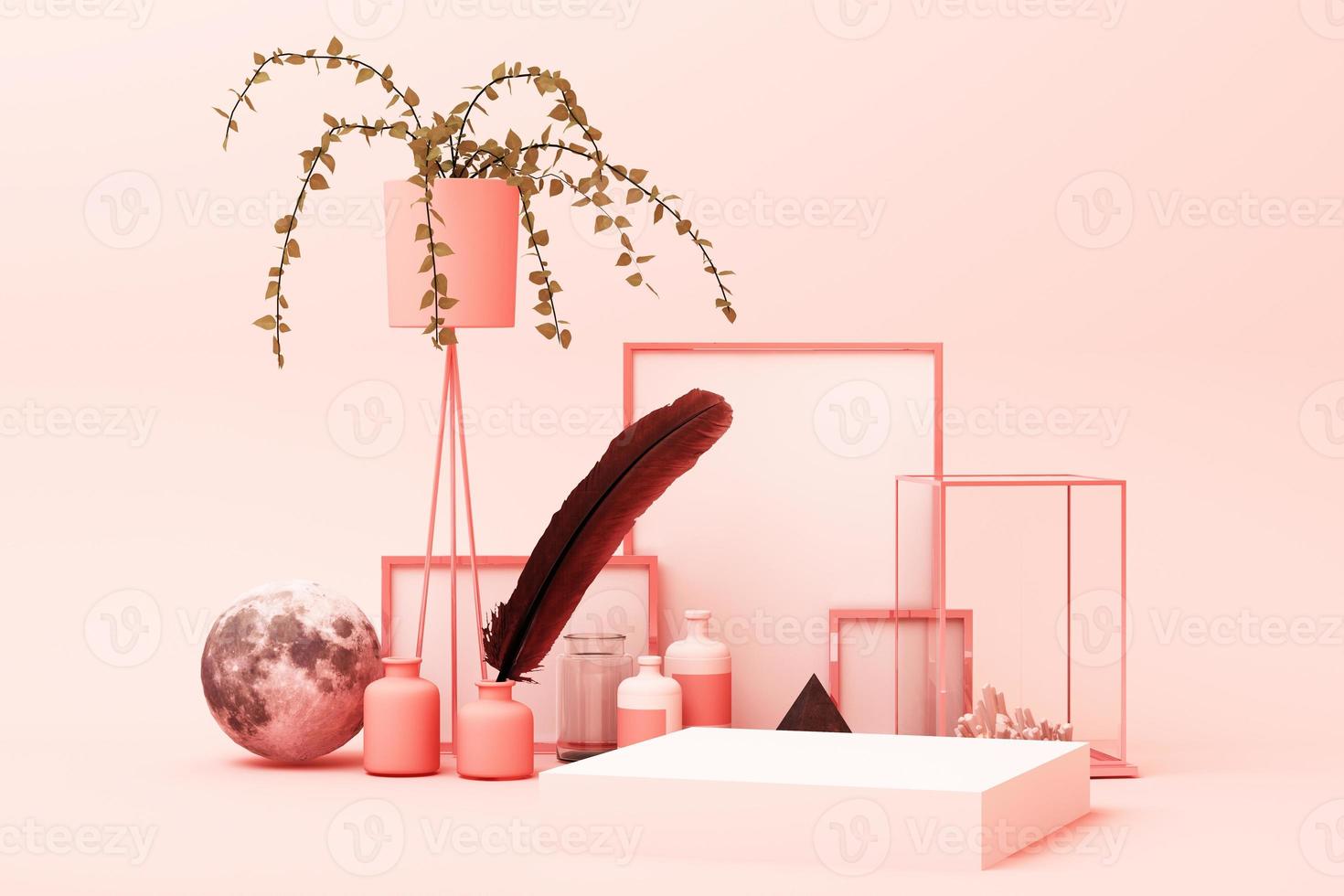 cena de cor rosa pastel de forma geométrica abstrata mínima com decoração e adereço, design para renderização 3d de pódio de exibição de cosméticos ou produtos foto