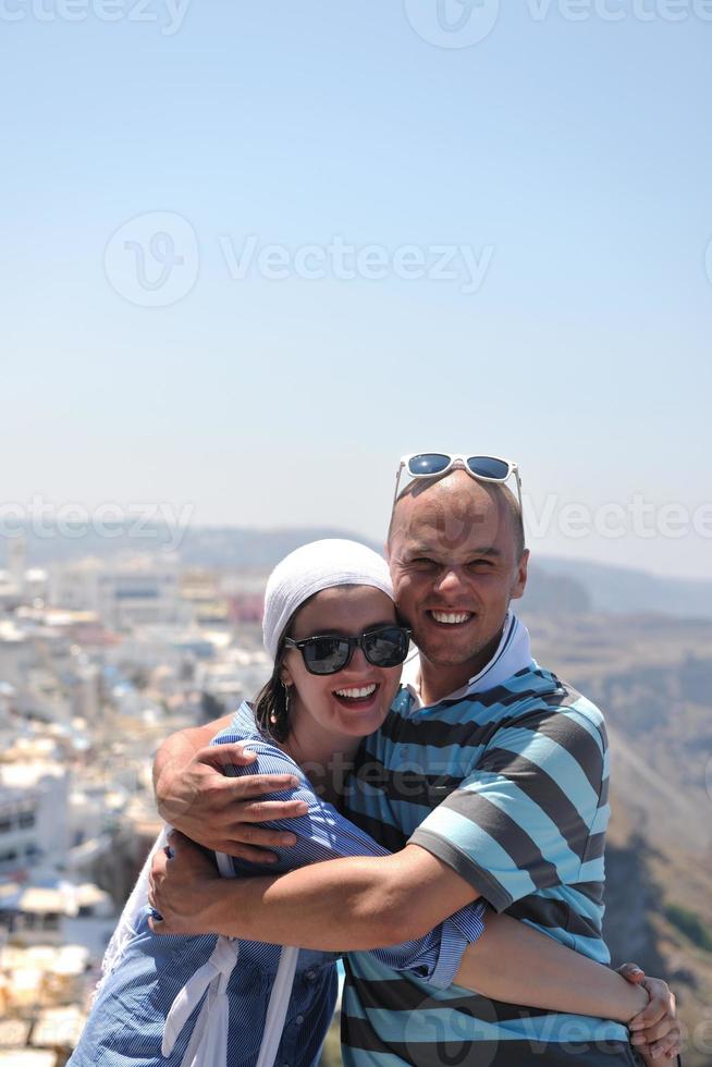 feliz casal jovem turistas na grécia foto