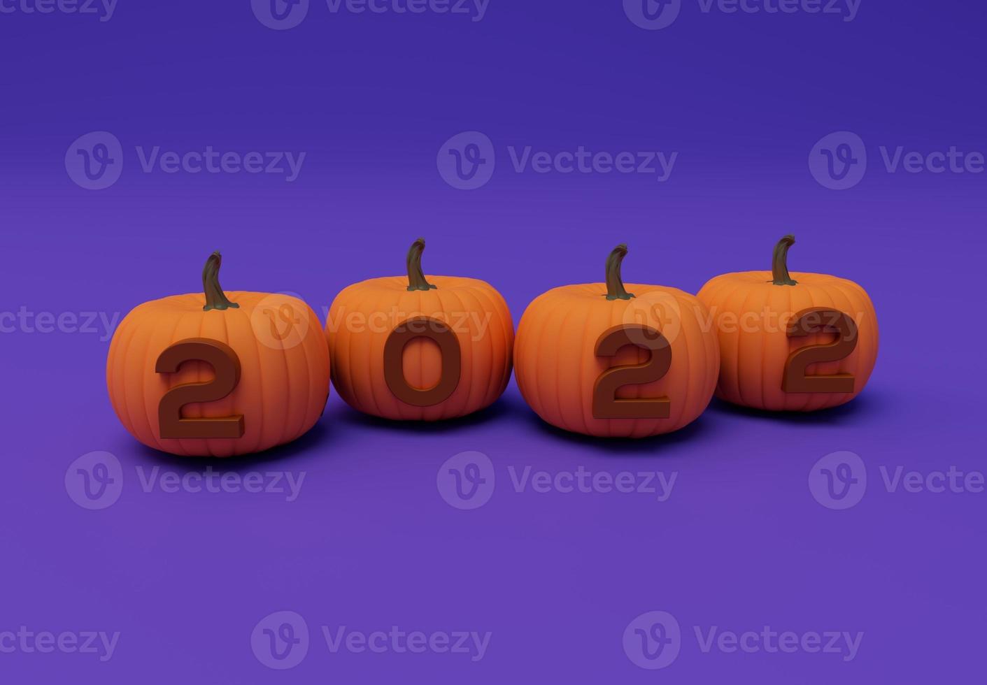 renderização 3D de abóbora de halloween, texto de 2022, elemento mínimo de design de fundo de halloween foto