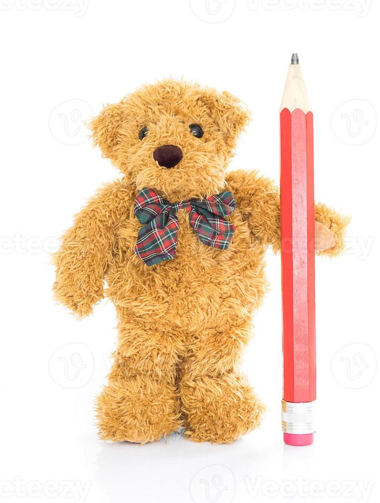 ursinho de pelúcia com lápis vermelho foto
