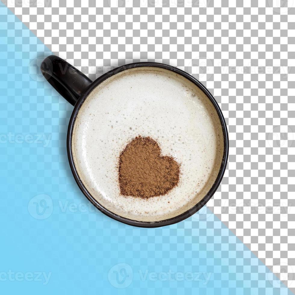 closeup vista cappuccino com símbolo de coração isolado em fundo transparente. foto
