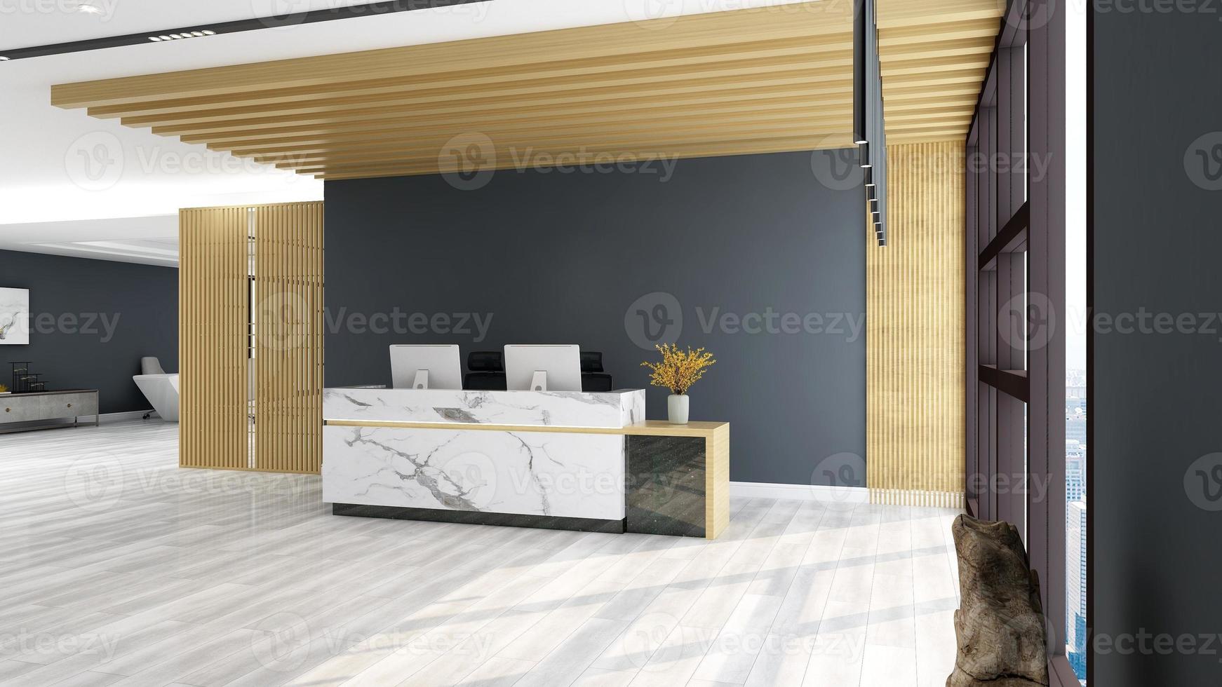 sala de recepção de renderização 3D - conceito de design de interiores minimalista moderno foto