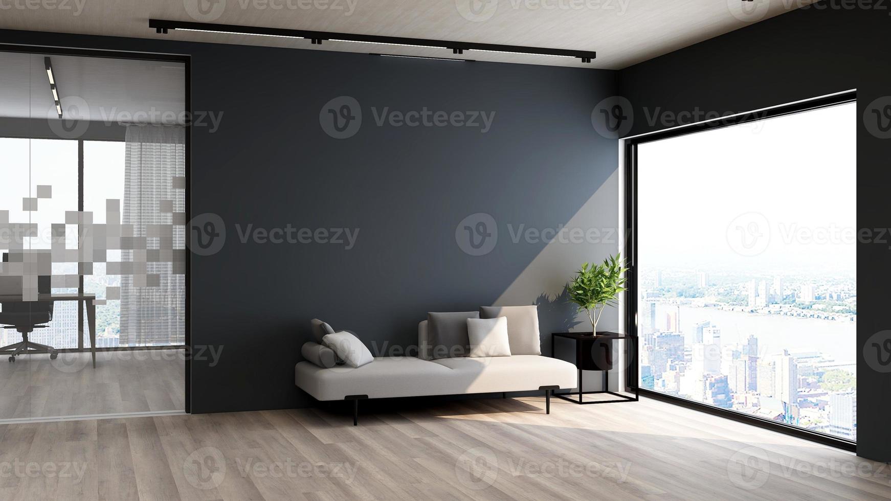 3d renderização de design de maquete de parede de salão de hóspedes com conceito moderno de design de interiores minimalista foto