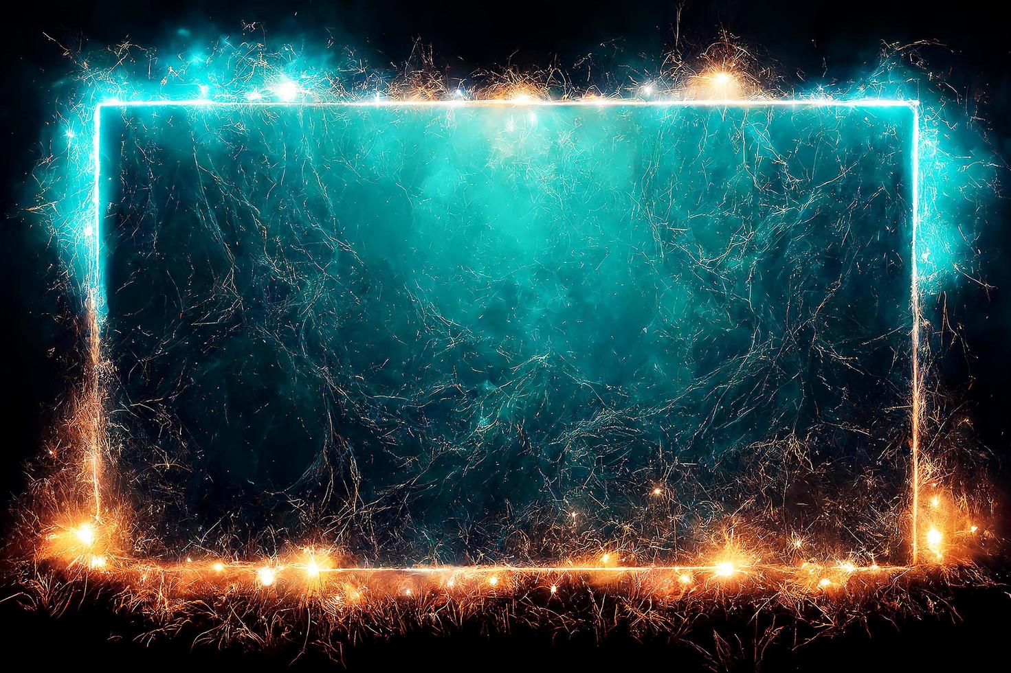 futurista sci fi moderno neon brilhante quadro retângulo para banner no fundo de tijolos de concreto grunge vazio escuro foto